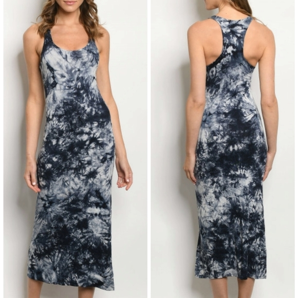 Petit Bateau Dresses & Skirts - NAVY/WHITE TANK TOP RACERBACK TIE DYE MAXI DRESS